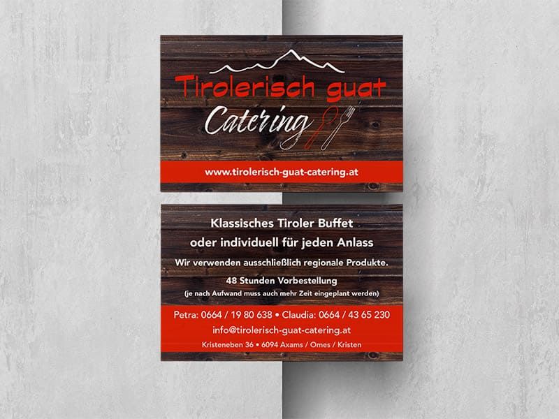 Visitenkarte für Tirolerisch Guat Catering von der Werbeagentur Mauenbert