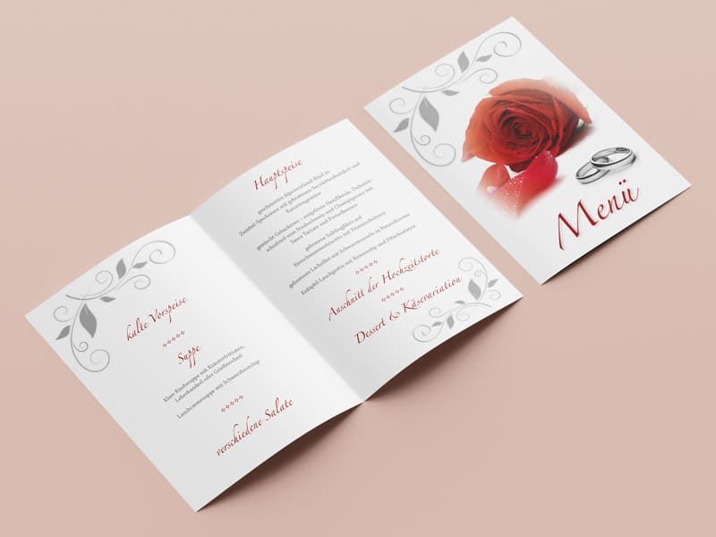Menükarte für Hochzeit im  A5 Format von der Werbeagentur Mauenbert