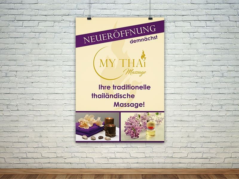 Plakat MY THAI Massage für die Eröffnung von der Werbeagentur Mauenbert